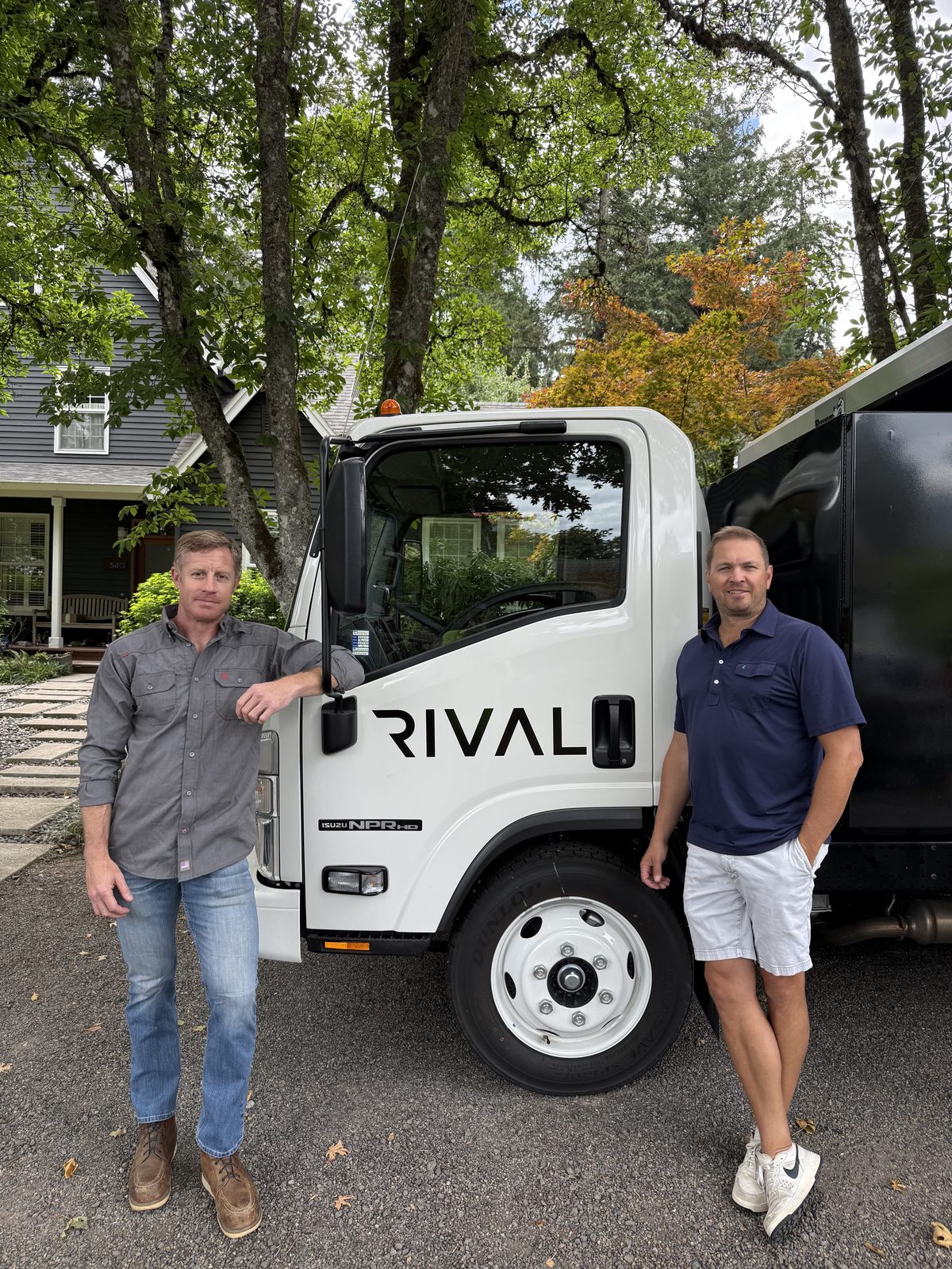 Rival founders Patrick and Jeff standing in front of the Rival truck